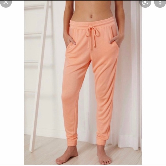Free people lounge drawstring neon peach orange jogger pants active walk small - Picture 1 of 9